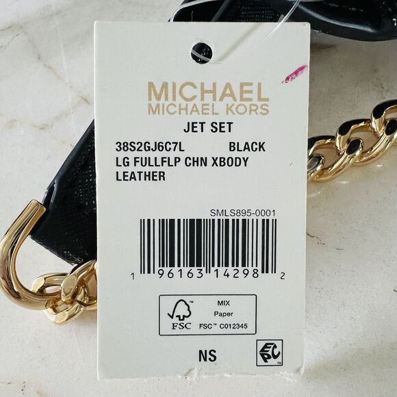 MICHAEL KORS Jet Set Solid Black Leather Full Flap Chain Crossbody Bag - Picture 9 of 9